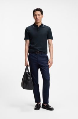 Slim-fit polo shirt in mercerised cotton, Dark Blue