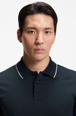 Slim-fit polo shirt in mercerised cotton, Dark Blue