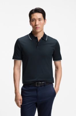 Slim-fit polo shirt in mercerised cotton, Dark Blue