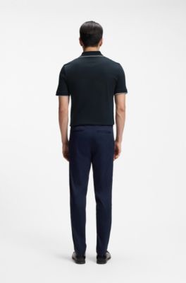 Slim-fit polo shirt in mercerised cotton, Dark Blue