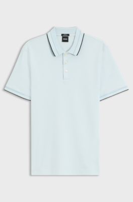 Slim-fit polo shirt in mercerised cotton, Light Blue