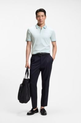 Slim-fit polo shirt in mercerised cotton, Light Blue