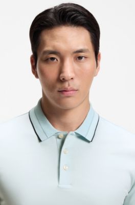 Slim-fit polo shirt in mercerised cotton, Light Blue