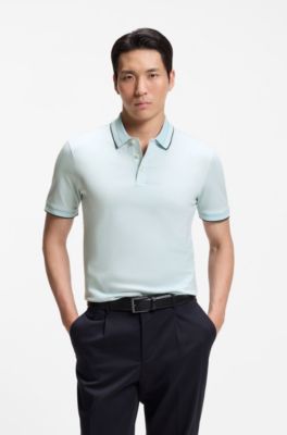 Slim-fit polo shirt in mercerised cotton, Light Blue