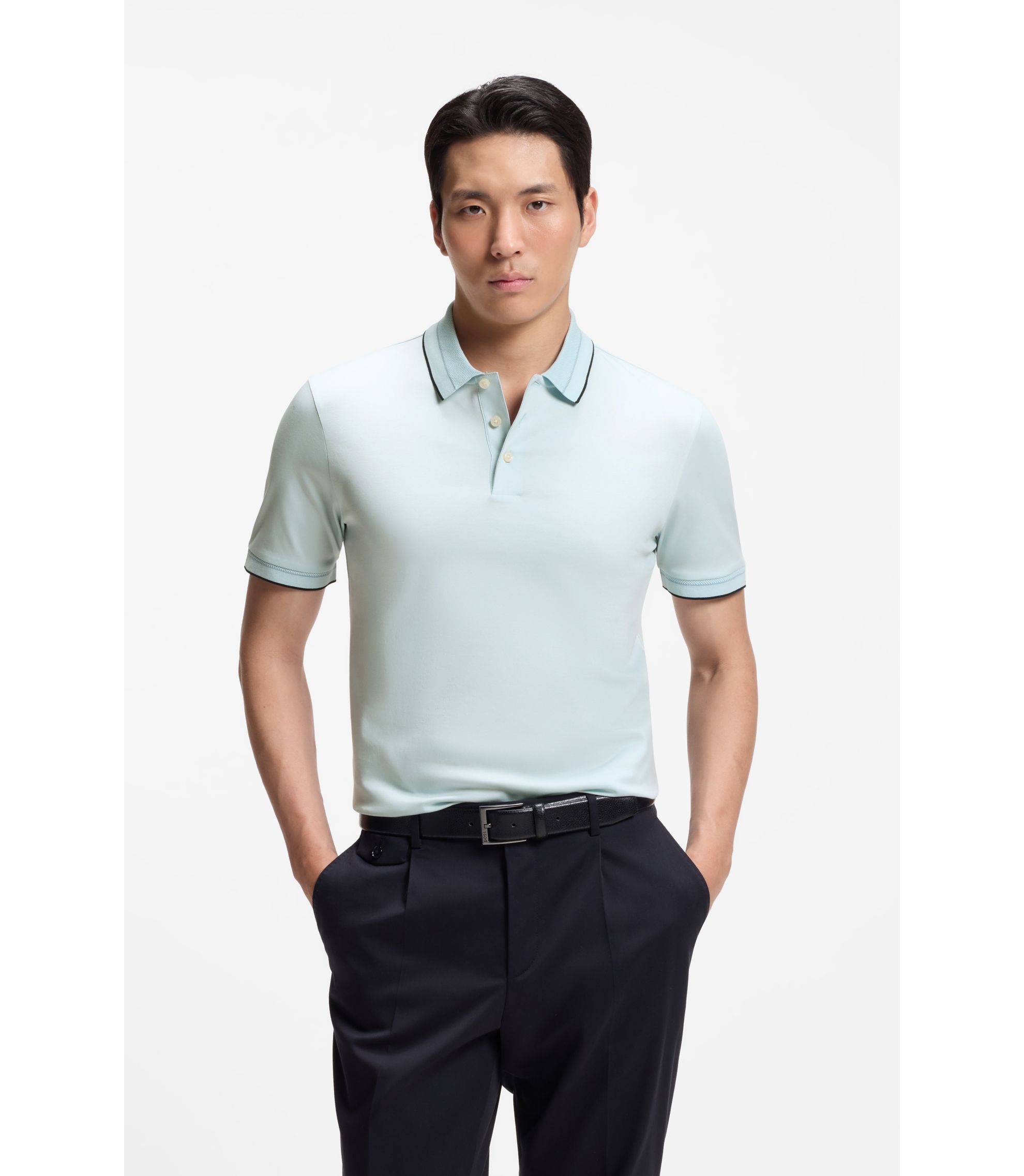 BOSS ポロシャツ Slim Fit ライトブルー BOSS - スリムフィット ポロシャツ シルケットコットン - ライトブルー