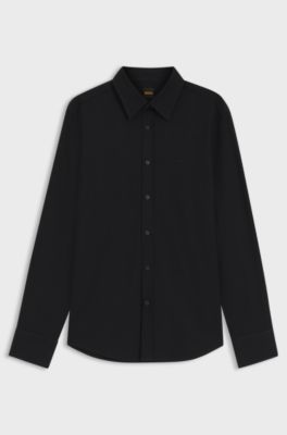 Regular-fit shirt in stretch-cotton dobby, Black