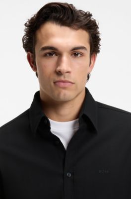 Regular-fit shirt in stretch-cotton dobby, Black