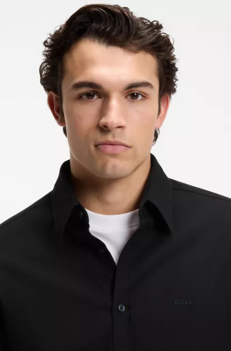 Regular-fit shirt in stretch-cotton dobby