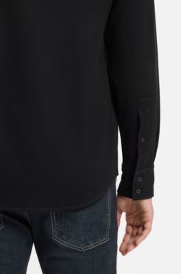 Regular-fit shirt in stretch-cotton dobby, Black