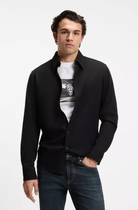 Regular-fit shirt in stretch-cotton dobby