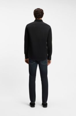 Regular-fit shirt in stretch-cotton dobby, Black