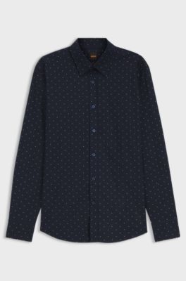 Regular-fit shirt in stretch-cotton dobby, Blue Patterned