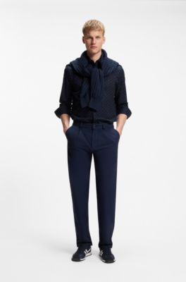 Regular-fit shirt in stretch-cotton dobby, Blue Patterned