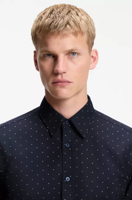 Regular-fit shirt in stretch-cotton dobby