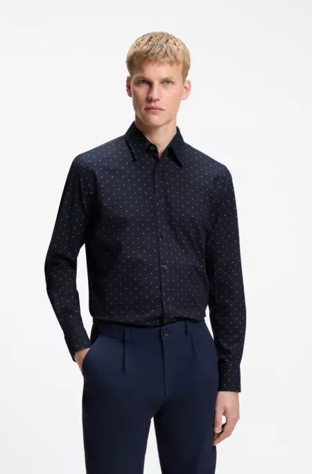 Regular-fit shirt in stretch-cotton dobby