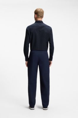Regular-fit shirt in stretch-cotton dobby, Blue Patterned