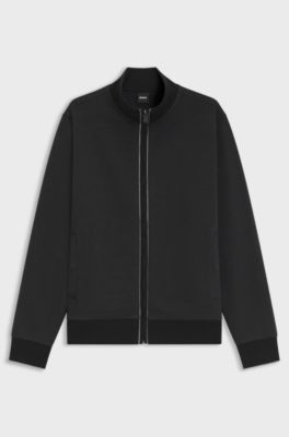 Cotton sweatshirt with zip neck, Black