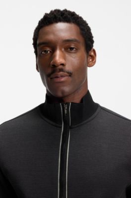 Cotton sweatshirt with zip neck, Black