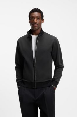 Sweat en coton &agrave; encolure zipp&eacute;e, Noir