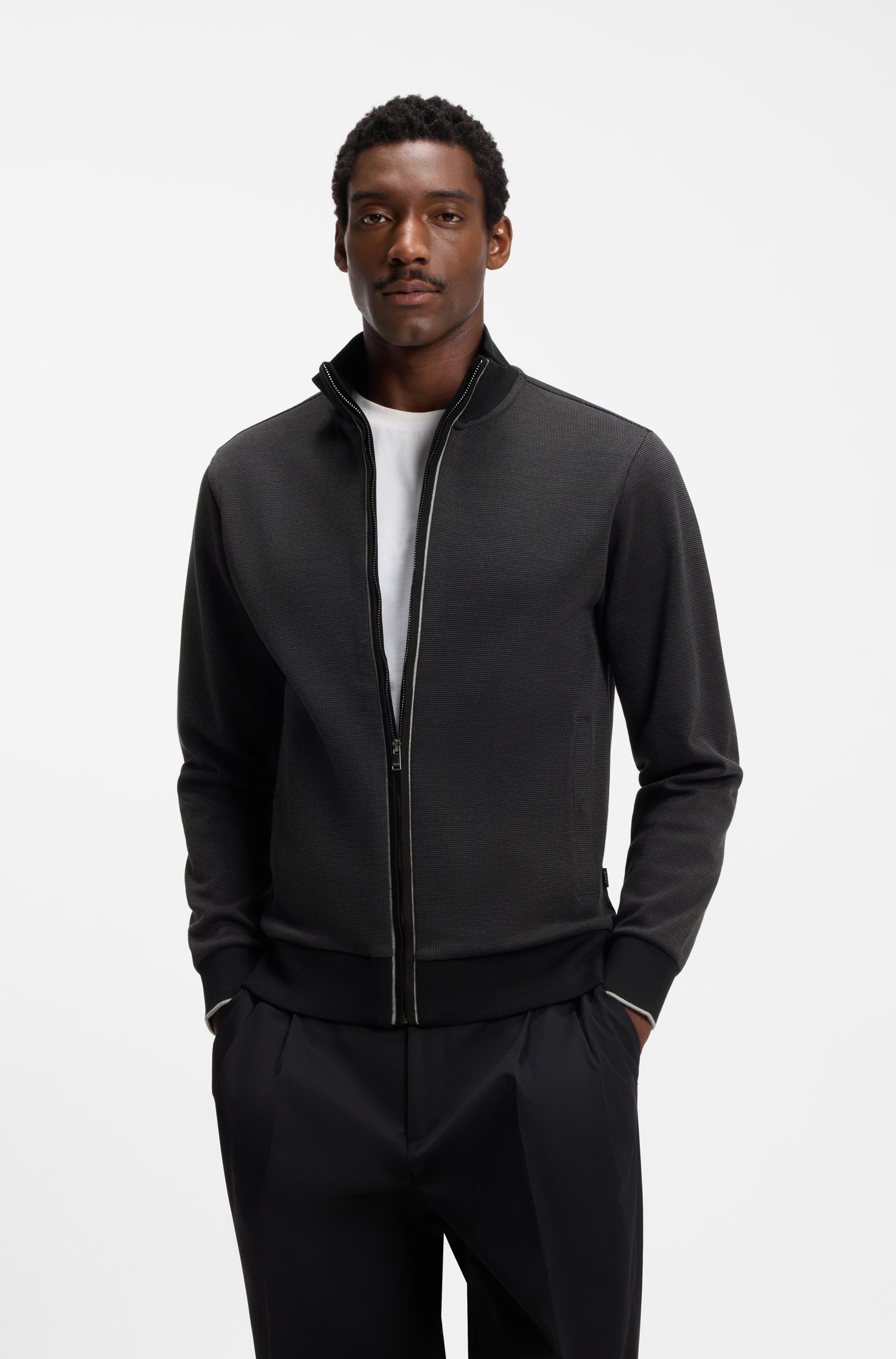 Boss Cotton sweatshirt with zip neck herr