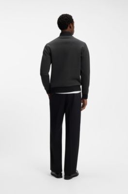 Cotton sweatshirt with zip neck, Black