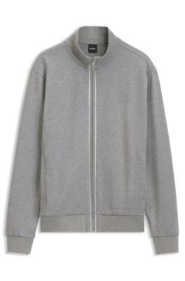 Cotton sweatshirt with zip neck, Light Grey
