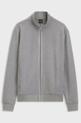 Cotton sweatshirt with zip neck, Light Grey