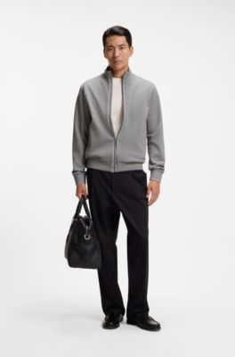 Cotton sweatshirt with zip neck, Light Grey