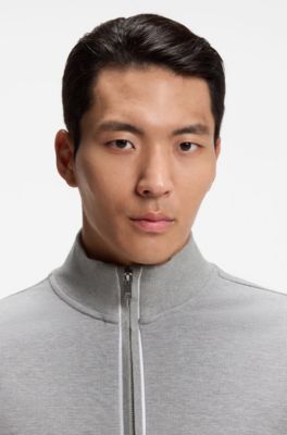 Cotton sweatshirt with zip neck, Light Grey