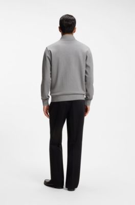 Cotton sweatshirt with zip neck, Light Grey