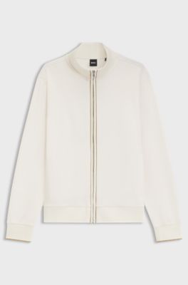 Cotton sweatshirt with zip neck, Natural