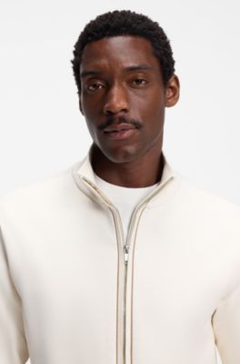 Cotton sweatshirt with zip neck, Natural