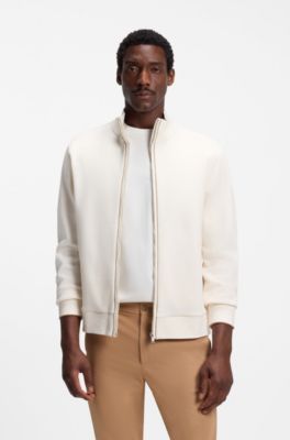 Cotton sweatshirt with zip neck, Natural