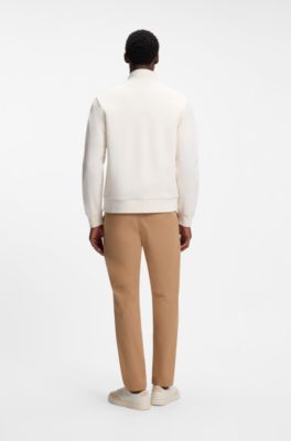 Cotton sweatshirt with zip neck, Natural