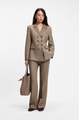 Slim-fit blazer in gabardine twill, Brown