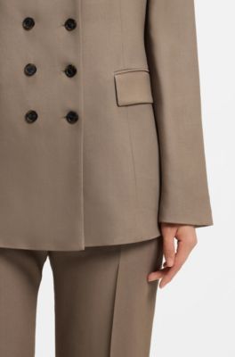Slim-fit blazer in gabardine twill, Brown