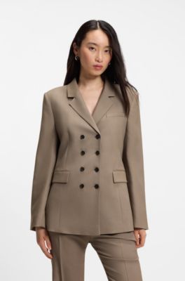 Slim-fit blazer in gabardine twill, Brown