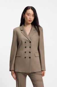 Slim-fit blazer in gabardine twill, Brown