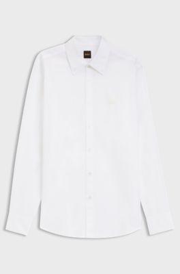 Regular-fit button-down shirt in cotton twill, White