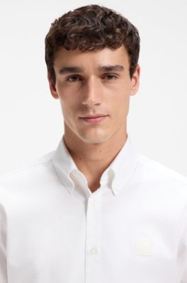 Regular-fit button-down shirt in cotton twill, White