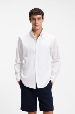 Regular-fit button-down shirt in cotton twill, White