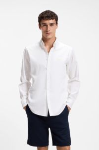 Regular-fit button-down shirt in cotton twill, White