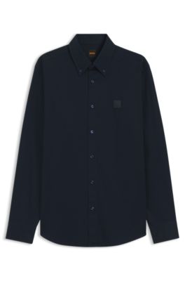 black men's cotton button down collar dress shirt Reiss Slim-Fit Button-Down Collar Cotton Oxford Shirt in Black