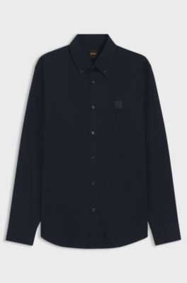 Regular-fit button-down shirt in cotton twill, Dark Blue