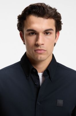 Regular-fit button-down shirt in cotton twill, Dark Blue