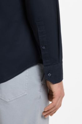Regular-fit button-down shirt in cotton twill, Dark Blue