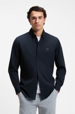 Regular-fit button-down shirt in cotton twill, Dark Blue