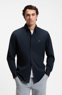Regular-fit button-down shirt in cotton twill, Dark Blue