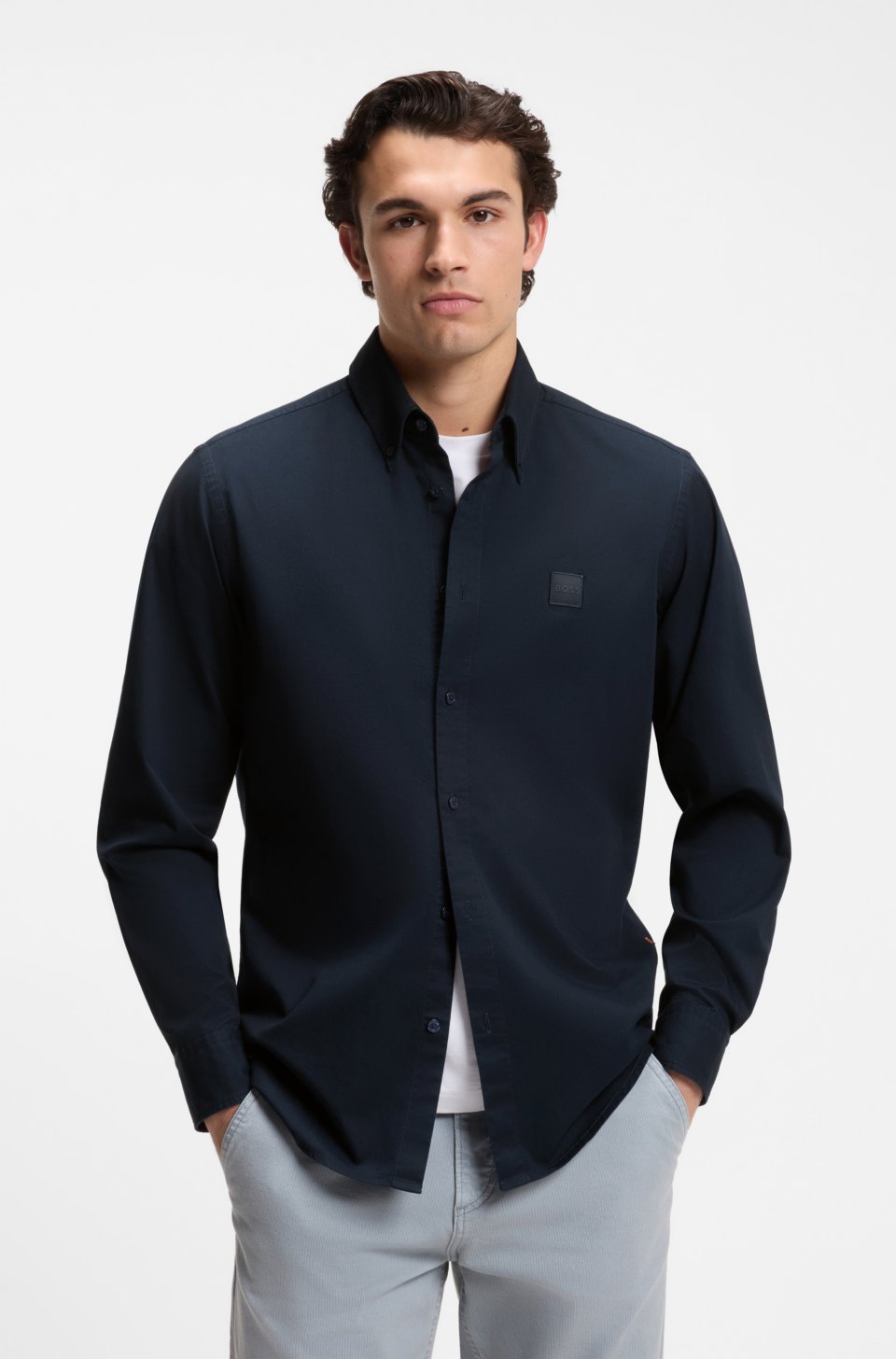 Regular-fit button-down shirt in cotton twill