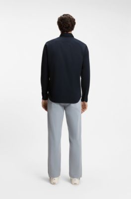 Regular-fit button-down shirt in cotton twill, Dark Blue